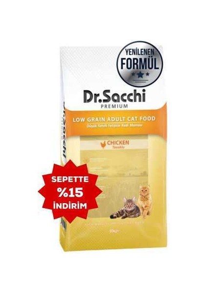Dr.sacchi Düşük Tahıllı Tavuklu Yetişkin Kedi Maması 10KG