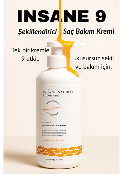 INSANE NATURALE Bukle Belirginleştirici Saç Bakım ve Onarım Kremi (INSANE 9) 500 ml