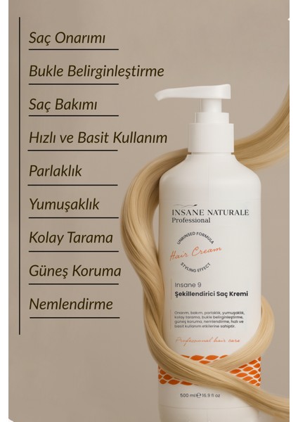 INSANE NATURALE Bukle Belirginleştirici Saç Bakım ve Onarım Kremi (INSANE 9) 500 ml modelleri