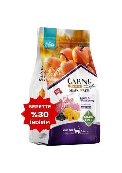 Life Pumpkin Tahılsız Kuzu ve Böğürtlen Yetişkin Kedi Maması 1,5 kg