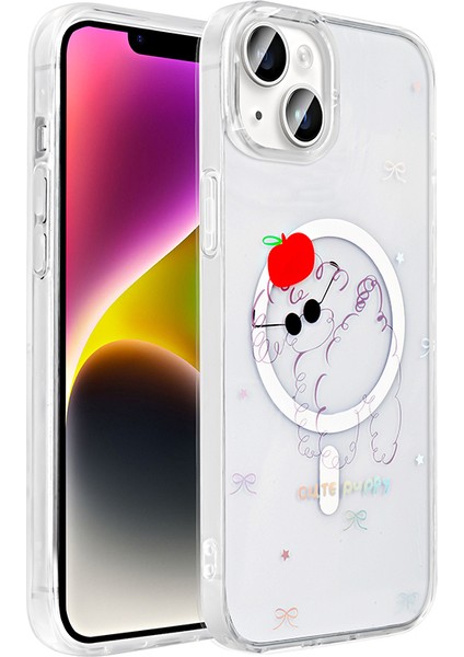iPhone 15 Kılıf M-Safe Şarj Özellikli Şeffaf Zore Folk Sert Kapak - Sevimli Köpek fiyatları
