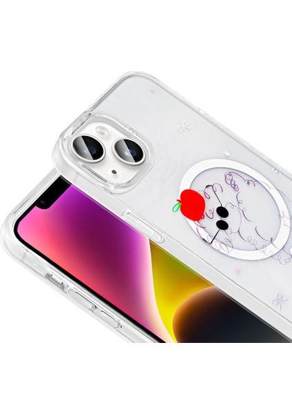 iPhone 15 Kılıf M-Safe Şarj Özellikli Şeffaf Zore Folk Sert Kapak - Sevimli Köpek