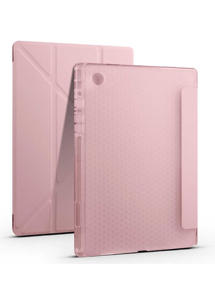 Galaxy Tab A8 10.5 SM-X200 (2021) Kılıf Uyumlu Lckc Tri Folding Kalem Bölmeli Standlı Kılıf-Rose Gold