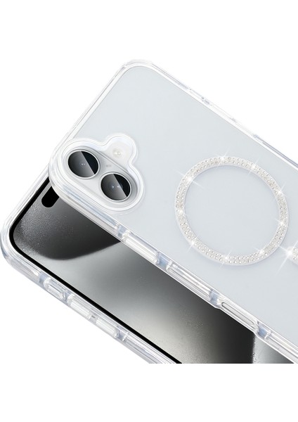 iPhone 16 Pro Kılıf Taşlı Tasarım M-Safe Şarj Özellikli Zore Koment Silikon Kapak - Gold indirimleri