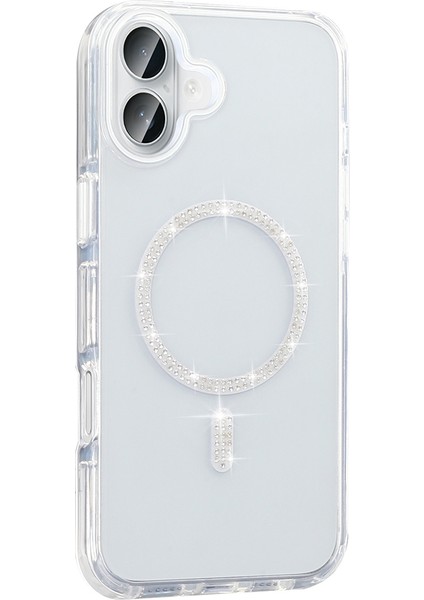iPhone 16 Pro Kılıf Taşlı Tasarım M-Safe Şarj Özellikli Zore Koment Silikon Kapak - Gold