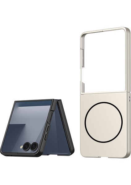 Galaxy Z Flip 7 Kılıf Wireless Şarj Özellikli Zore Kıpta M-Safe Kapak - Gümüş