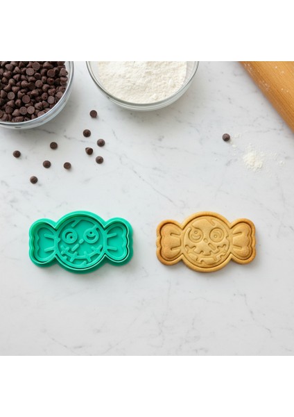 Cadılar Bayramı Şeker Kurabiye Kalıbı, Yeşil, Özel Tasarım Hamur Şekillendirici ve Damga Seti