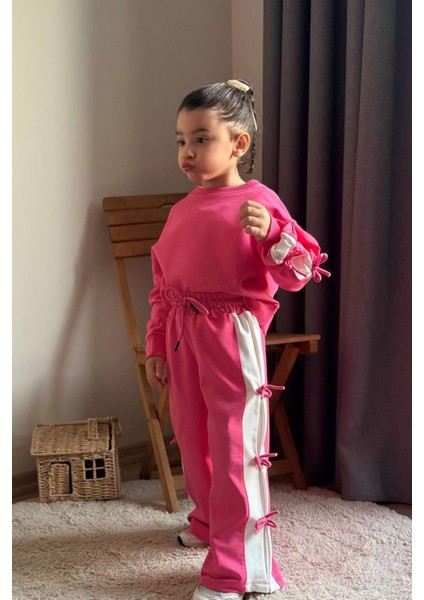 Fiyonk Detaylı Şeritli Kız Çocuk takım - Fuşya fiyatları