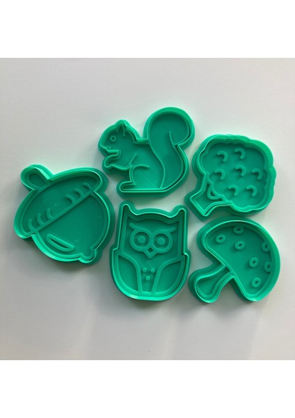 Orman Hayvanları Kurabiye Kalıbı Seti, 5 Parça, Yeşil, Gıda Uyumlu Pla, Mutfak Hamur Şekillendirici