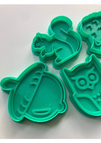 Orman Hayvanları Kurabiye Kalıbı Seti, 5 Parça, Yeşil, Gıda Uyumlu Pla, Mutfak Hamur Şekillendirici