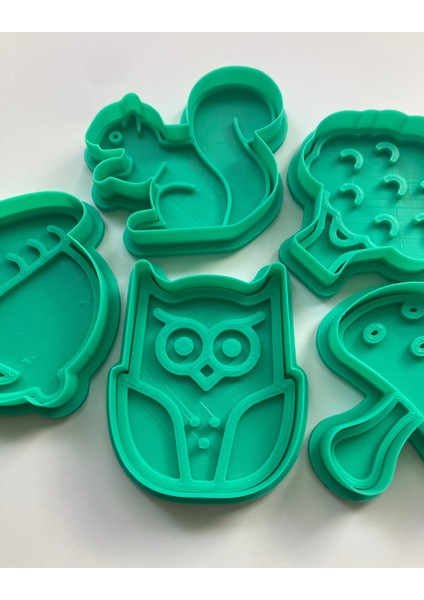Orman Hayvanları Kurabiye Kalıbı Seti, 5 Parça, Yeşil, Gıda Uyumlu Pla, Mutfak Hamur Şekillendirici