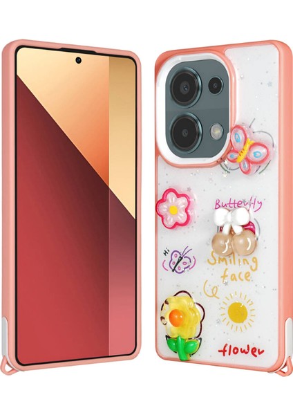 Xiaomi Poco M6 Pro 4g Kılıf Parlayan Simli Kabartma Figürlü Lckc Cevze Kapak-Pembe