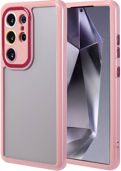 Galaxy S24 Ultra Kılıf Kamera Korumalı Renkli Kenar ve Çerçeve Tasarımlı Lckc Vitamin Kapak-Mürdüm