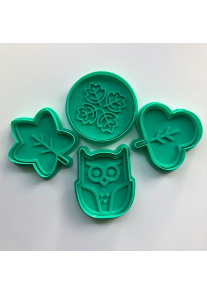 Sonbahar Kurabiye Kalıbı Seti, 4'lü Baykuş ve Yaprak Desenli, Gıda Uyumlu, Hamur Şekillendirici