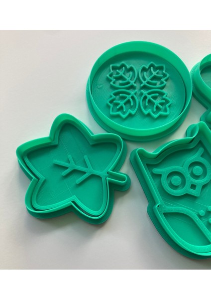 Sonbahar Kurabiye Kalıbı Seti, 4'lü Baykuş ve Yaprak Desenli, Gıda Uyumlu, Hamur Şekillendirici