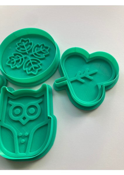 Sonbahar Kurabiye Kalıbı Seti, 4'lü Baykuş ve Yaprak Desenli, Gıda Uyumlu, Hamur Şekillendirici