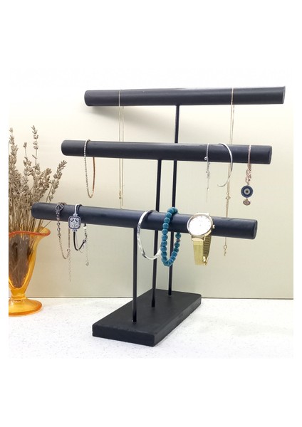 Ahşap - Siyah Kaplama Çelik Takı Standı Takı Düzenleyici Takı Organizeri
