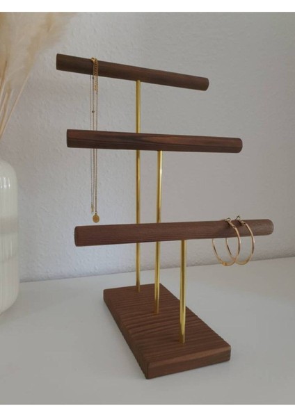 Ahşap Gold Kaplama Çelik Takı Standı Düzenleyici