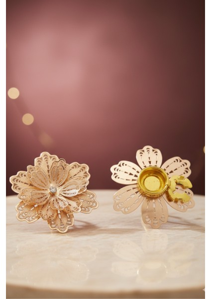 Yeni Trend Bronz Küçük Kristal Detaylı Düğme Kapağı Broş 1 Adet - Crystal Bloom