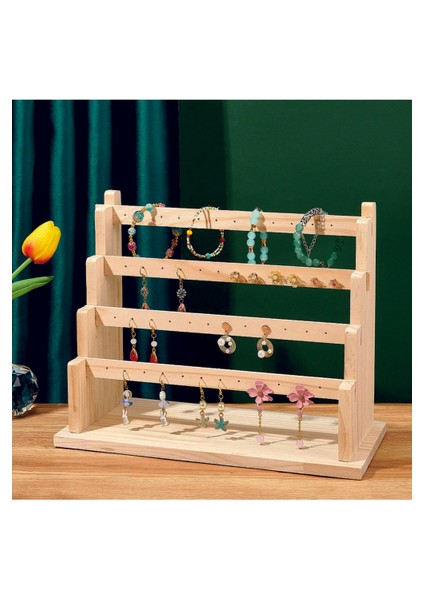 Kolye Küpe Bileklik Bilezik Standı, Ahşap Takı Sergileme Standı, 4 Kademeli Takı Stand