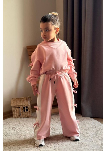 Fiyonk Detaylı Şeritli Kız Çocuk takım - Pembe