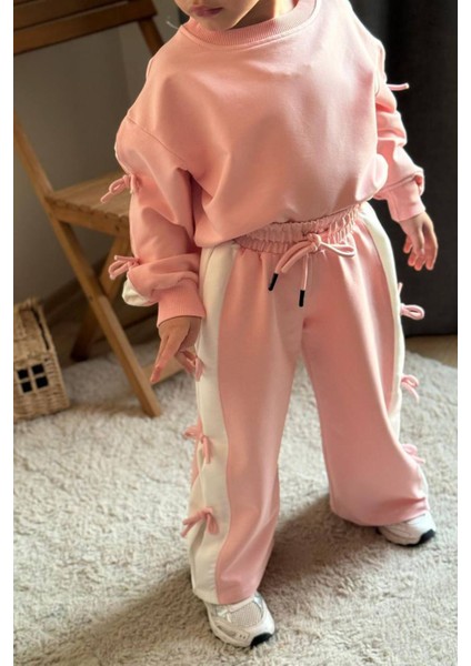 Fiyonk Detaylı Şeritli Kız Çocuk takım - Pembe fiyatları