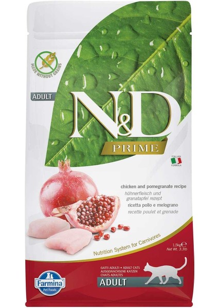 Nd Prime Tahılsız Tavuk ve Narlı Yetişkin Kedi Maması 1,5kg