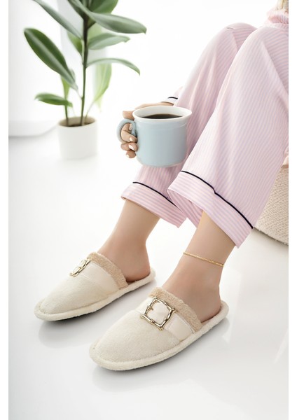 Kadın Ev Terliği Peluş Yıkanabilir Içi Yünlü Kürklü Terlik Misafir Çeyiz Bohça Gelin Terliği