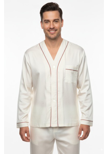 Erkek Pijama Takımı %100 Ipek Kumaş Klasik Model Cepli Rahat Tam Kalıp