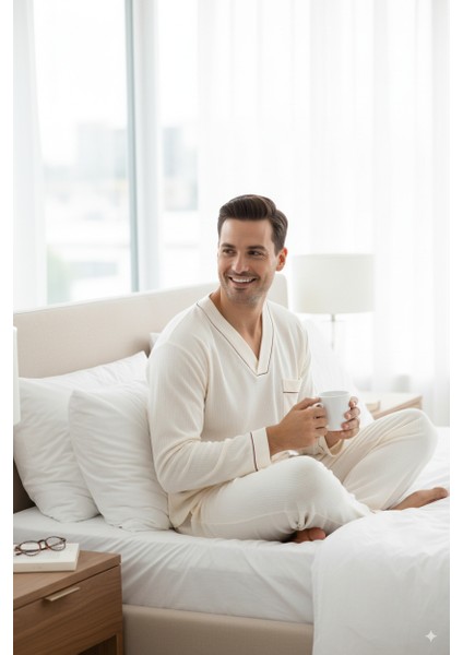 Erkek Pijama Takımı %100 Ipek Kumaş Klasik Model Cepli Rahat Tam Kalıp fırsatları