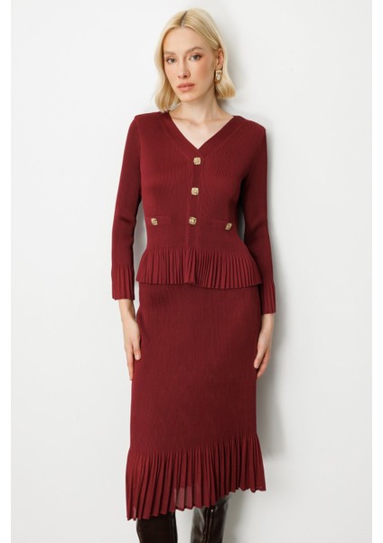 Süs Düğmeli Piliseli Bluz Bordo 03913 fiyatları