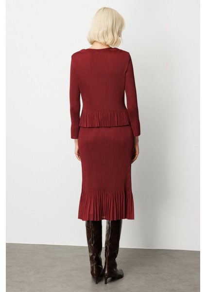 Süs Düğmeli Piliseli Bluz Bordo 03913 modelleri