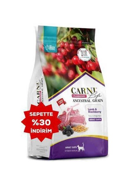 Life Cranberry Ancestral Grain Kuzu ve Böğürtlen Yetişkin Kedi Maması 1,5kg