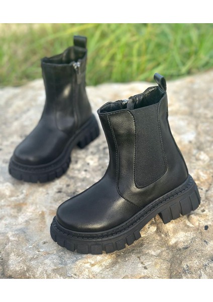 Lastik Detaylı Çocuk Bot, Çocuk Siyah Bot
