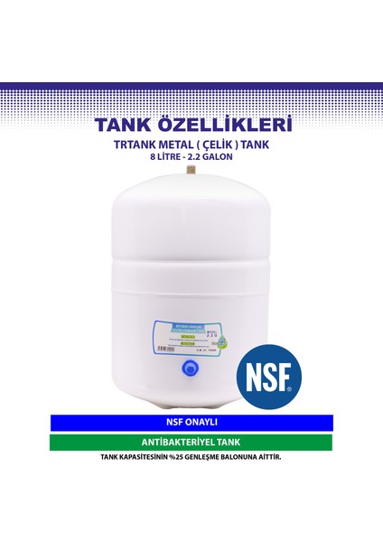 14 Aşamalı 8 Lt. Çelik Tanklı Kapalı Kasa Pompalı Su Arıtma Cihazı Özel Sarım Membran Filtre