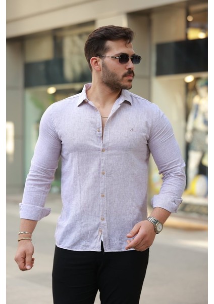 Erkek Pamuklu Keten Gömlek