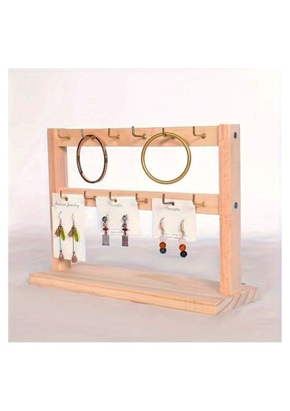 Kolye Küpe Bileklik Bilezik Standı, Ahşap Takı Sergileme Standı, 2 Kademeli Kançalı Stand