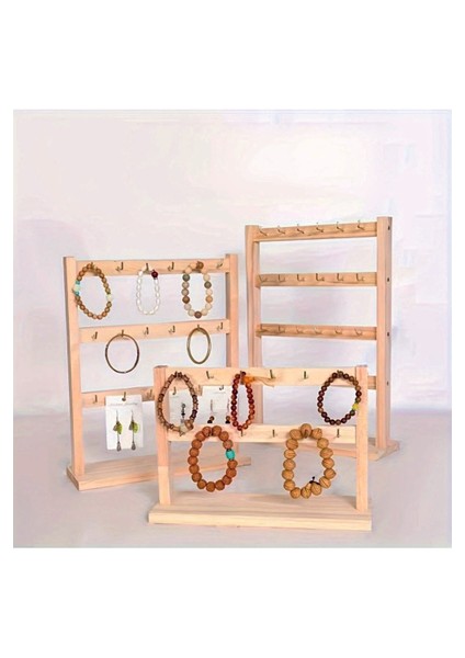 Kolye Küpe Bileklik Bilezik Standı, Ahşap Takı Sergileme Standı, 2 Kademeli Kançalı Stand