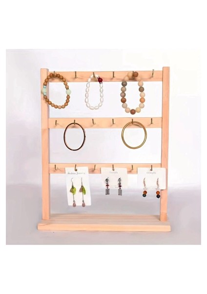 Kolye Küpe Bileklik Bilezik Standı, Ahşap Takı Sergileme Standı, 3 Kademeli Kançalı Stand