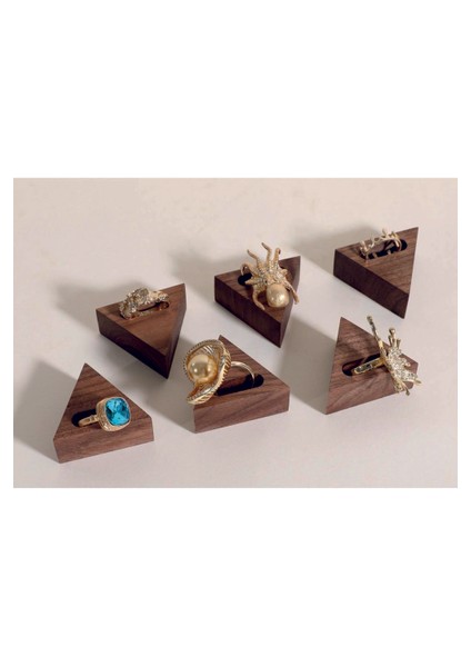 Yüzük Sergileme Standı, Ahşap Takı Sergileme Podyumu, Takı Düzenleyici Stand, Üçgen Set 2 (6 Adet)