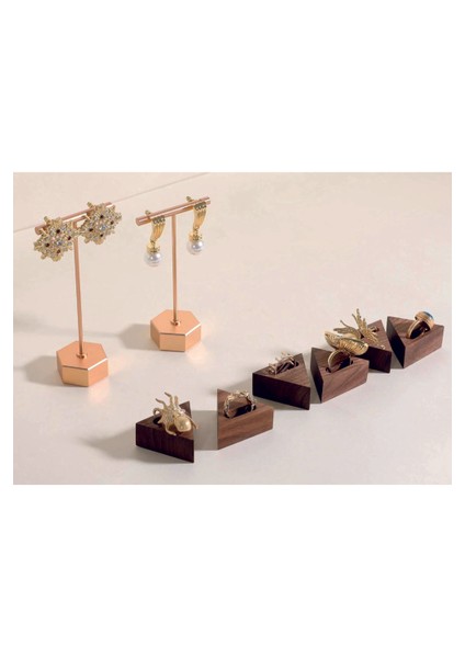 Yüzük Sergileme Standı, Ahşap Takı Sergileme Podyumu, Takı Düzenleyici Stand, Üçgen Set 2 (6 Adet)
