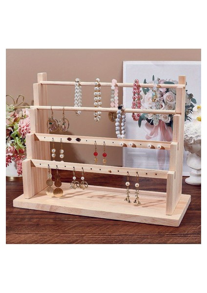 Kolye Küpe Bileklik Bilezik Standı, Ahşap Takı Sergileme Standı, 4 Kademeli Takı Stand