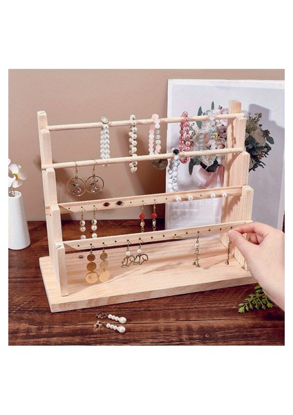 Kolye Küpe Bileklik Bilezik Standı, Ahşap Takı Sergileme Standı, 4 Kademeli Takı Stand fırsatları