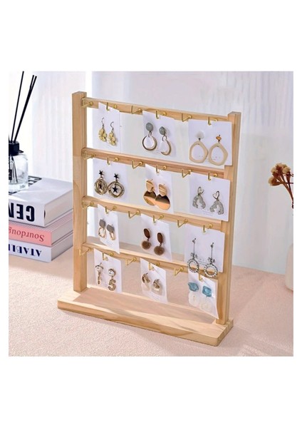 Kolye Küpe Bileklik Bilezik Standı, Ahşap Takı Sergileme Standı, 4 Kademeli Kançalı Stand