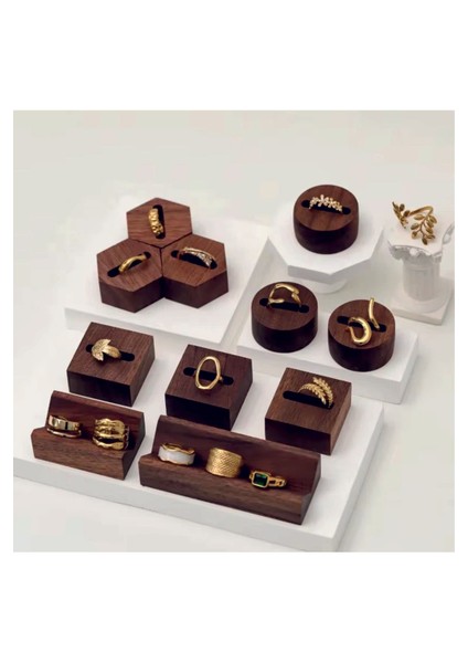 Yüzük Sergileme Standı, Ahşap Takı Sergileme Podyumu, Karışık Set 5 (11 Adet)