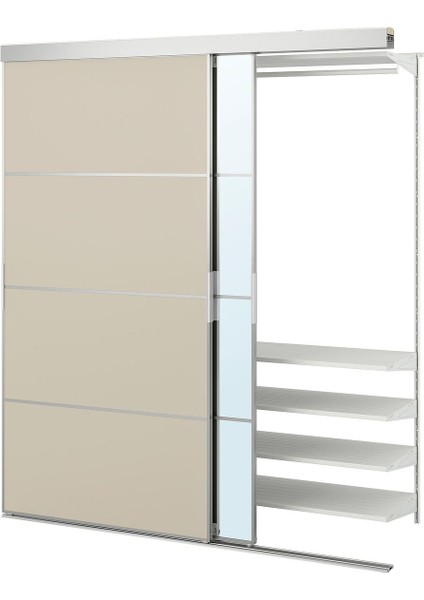 Sürgülü Kapaklı Gömme Dolap, Alüminyum-Bej Aynalı Cam, 177X65X205 cm