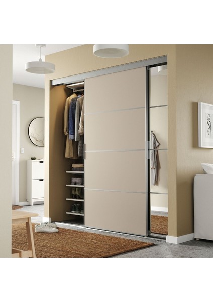 Sürgülü Kapaklı Gömme Dolap, Alüminyum-Bej Aynalı Cam, 177X65X205 cm fiyatları