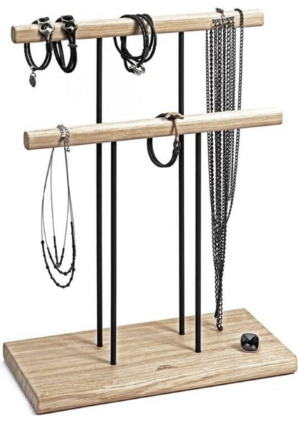 Ahşap - Siyah Kaplama Çelik Takı Standı Takı Düzenleyici Takı Organizeri 2 Kademeli