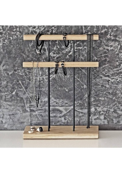 Ahşap - Siyah Kaplama Çelik Takı Standı Takı Düzenleyici Takı Organizeri 2 Kademeli modelleri