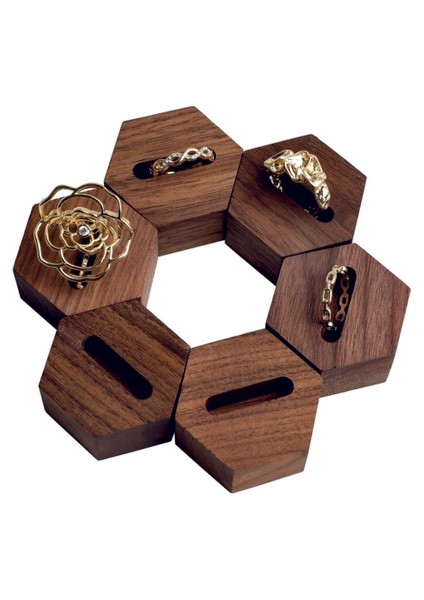 Yüzük Sergileme Standı, Ahşap Takı Sergileme Podyumu, Takı Düzenleyici Stand, Altıgen Set 1 (6 Adet)